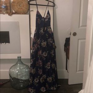 Lulu's Navy and Pink Floral Maxi Dress